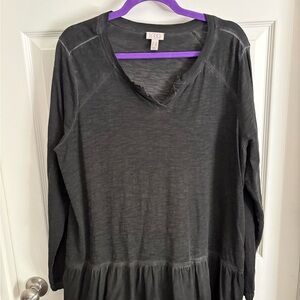 LOGO by Lori Goldstein Washed Black Long Sleeve V-Neck Tunic with Peplum